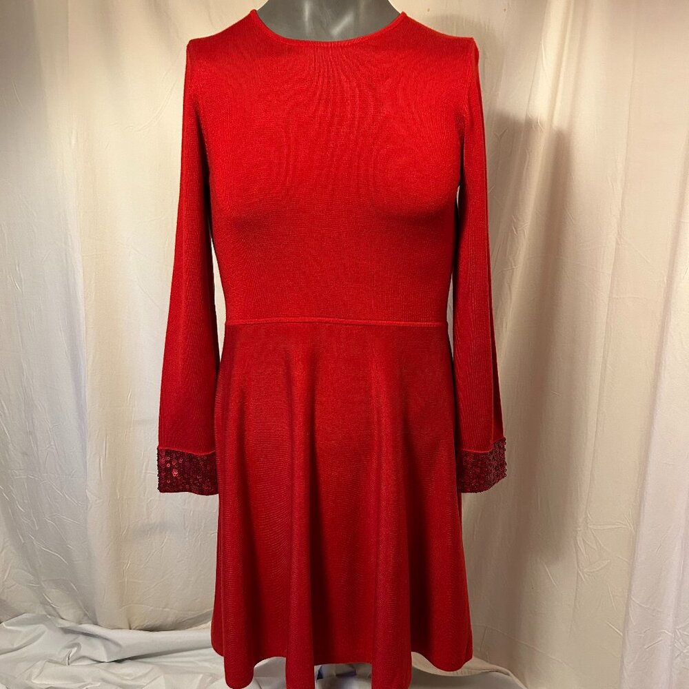 Red Hot Jason Wu Knit Dress With Paillette Cuff Accents (Size L)